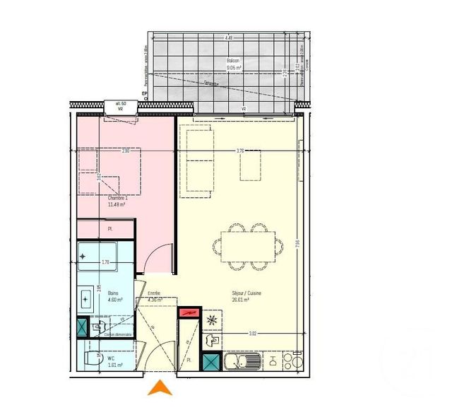Appartement T2 à vendre - 2 pièces - 48,66 m2 - Chambery - 73 - RHONE-ALPES